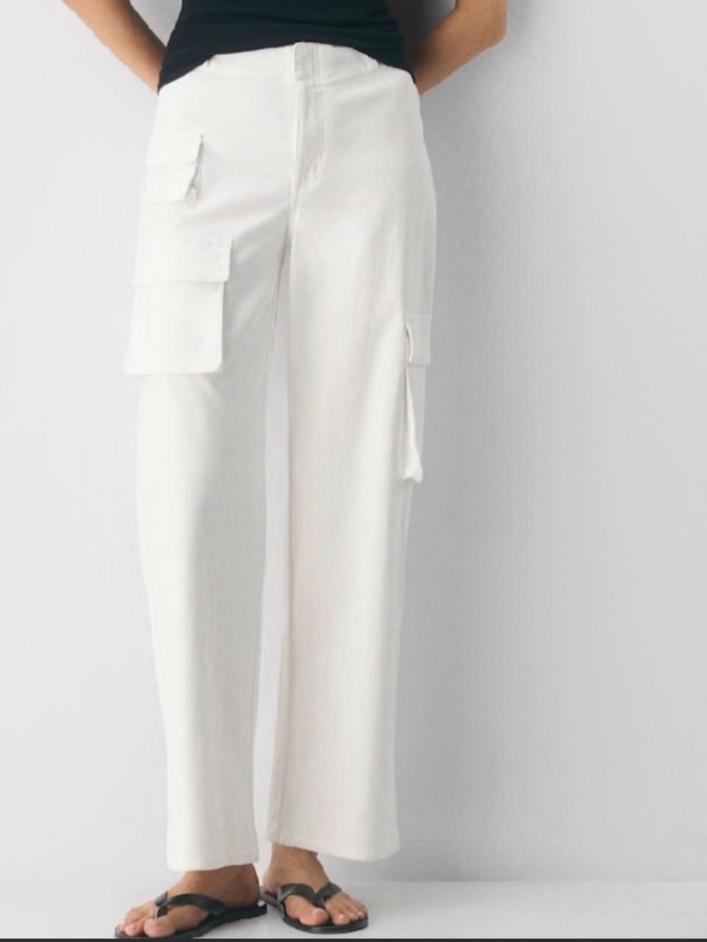 Wide-Leg White Cargo Pants